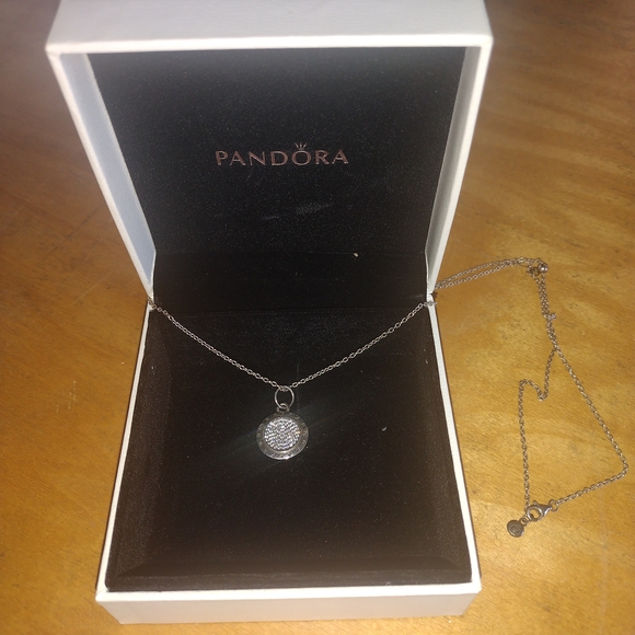 Pandora Sterling Silver and Pave Diamond Pendant Necklace